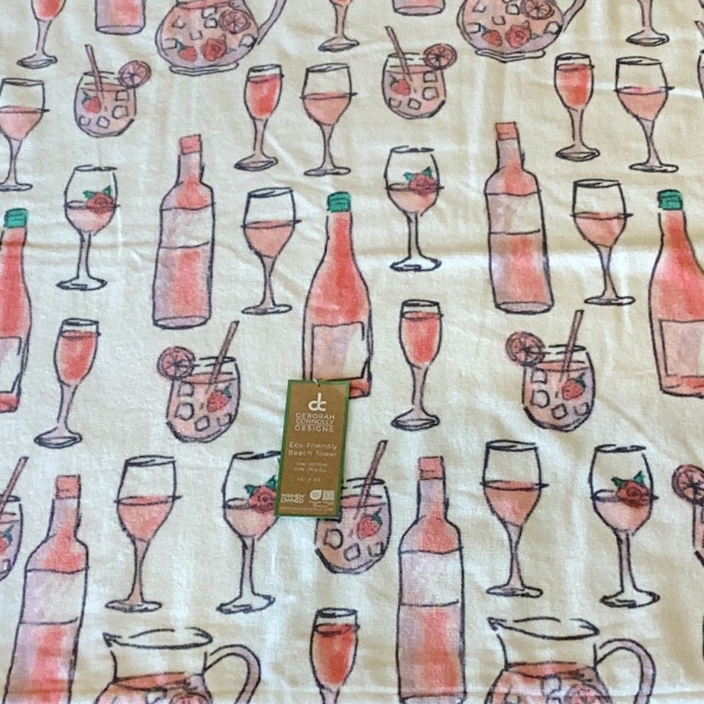 Wine and Cocktail Print Beach Towel